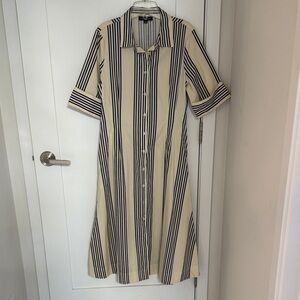Rachel Zoe Navy and Cream Striped Long Sleeve Dress